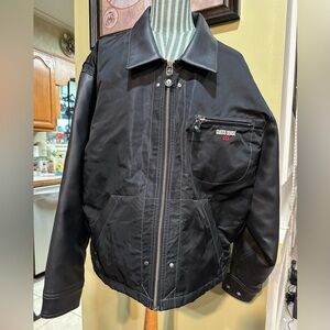 Vintage Guess Black Faux Leather Jacket Sz Ladies Large, zip up, EUC.